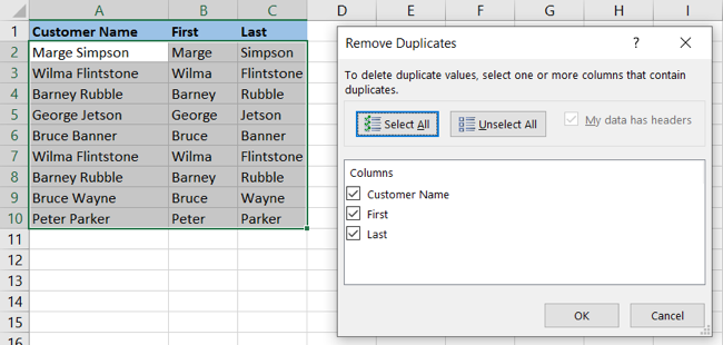 Dupes Excel Kullanışlı Özelliklerini Kaldır