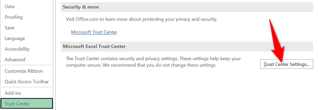 4 Excel Trust Center ayarları