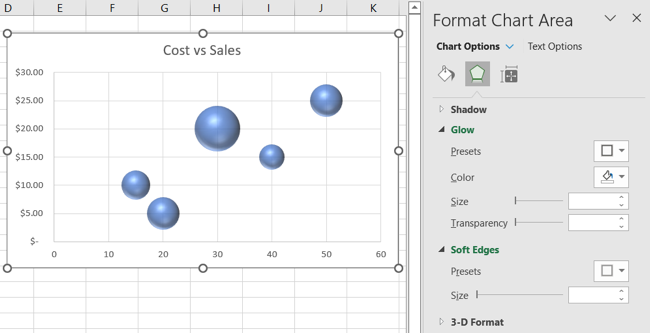 Biçim Grafiği Kenar Çubuğu Excel Kabarcık Grafiği