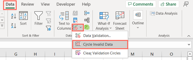 Çevre Ekle Excel Çember Geçersiz Verileri