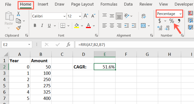 Excel CAGR Yüzdesi