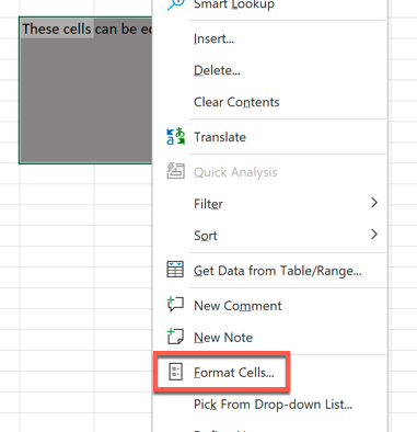 Excel Format Hücreleri Menü Seçeneği