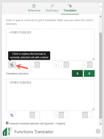 Excel İşlev Çeviricisi'ni Değiştirme