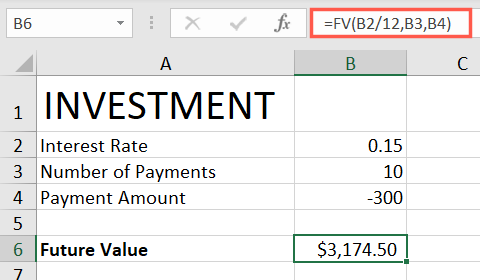 Formül Gerekli Bağımsız Değişkenler Excel FV İşlevi