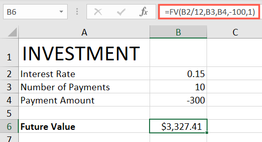 Formül Tüm Bağımsız Değişkenler Excel FV İşlevi