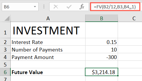 Formül Türü Bağımsız Değişkeni Excel FV İşlevi