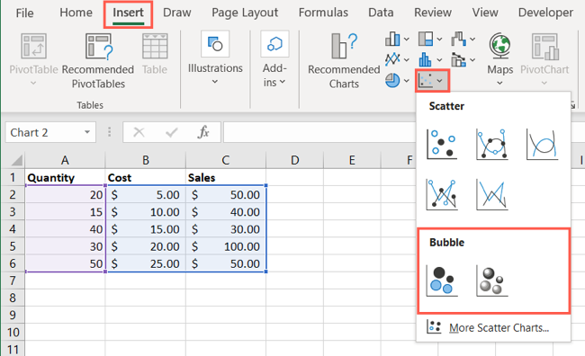 Grafik Ekle Excel Kabarcık Grafiği