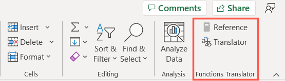 İşlevler Çevirmen Şerit Excel İşlevler Çevirmen