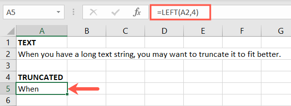 LEFT 4 Excel Metni Kısalt