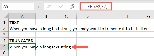LEFT32 Excel Metni Kısalt
