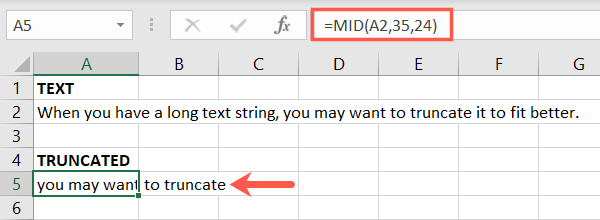 MID35 Excel Metni Kısalt