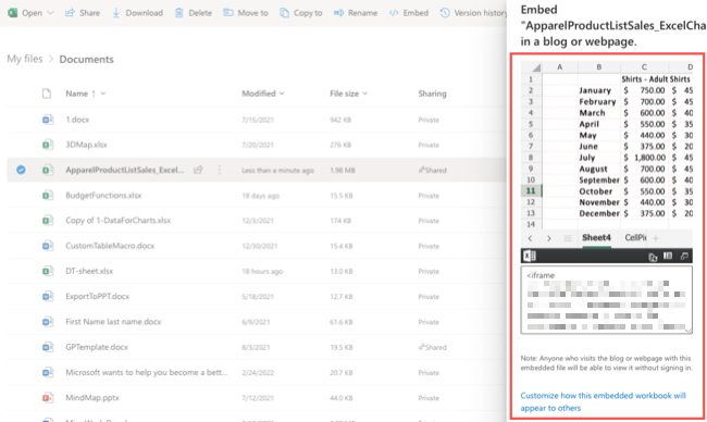 OneDrive Kodu Excel Gömme Kodu