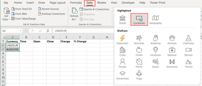 Para Birimleri Veri Türü Excel Döviz Değişimi