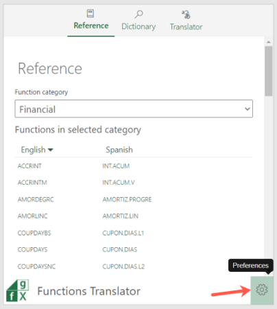 Tercihler Excel İşlevleri Çevirmeni