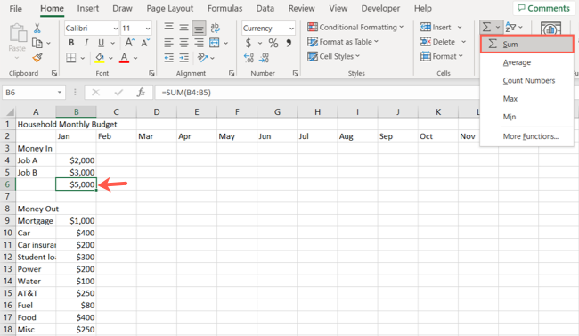 Toplam Gelir Excel Bütçe Oluştur