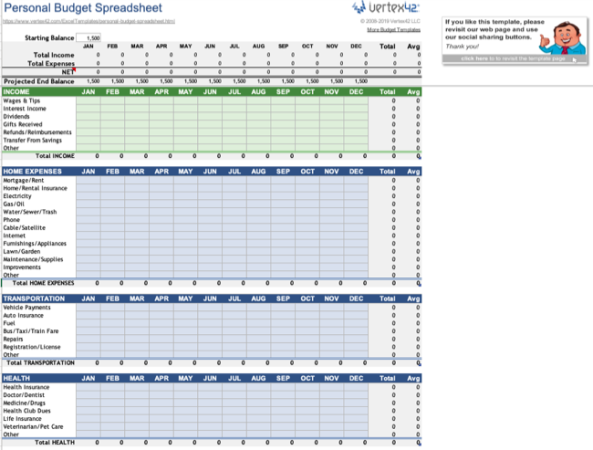 Vertex42 Şablon Excel Bütçe Oluştur