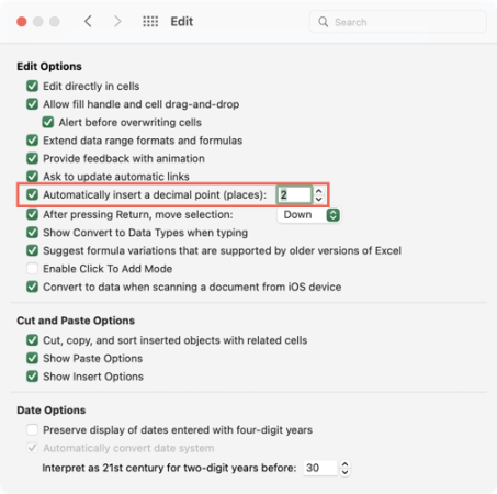 Otomatik Mac Excel Ondalık Sayıları Değiştir