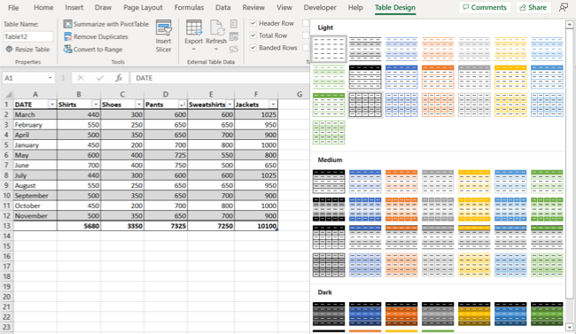 Şeritli Satır Tablosu Excel Alternatif Satır Renkleri