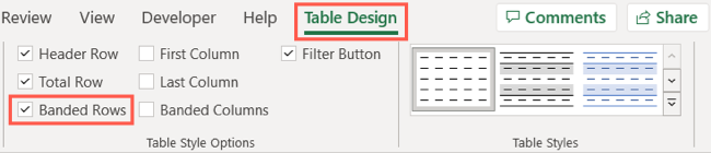 Şeritli Satırlar Excel Alternatif Satır Renkleri