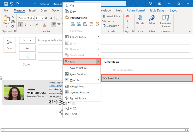 Bağlantı Outlook İmza Şablonu Ekle