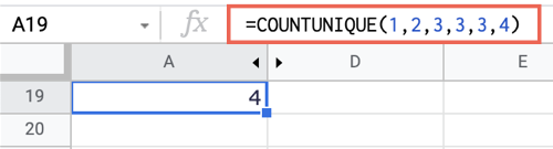 COUNTUNIQUE Değerler Google E-Tablolar İşlevleri Excel Değil