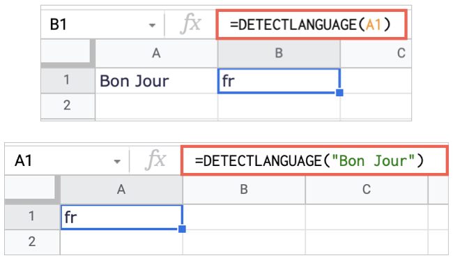 DİLİ ALGILA Google E-Tablolar İşlevleri Excel Değil