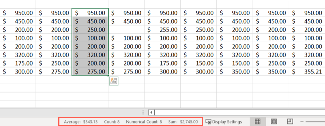 Değerler Excel Durum Çubuğu Kopyalama