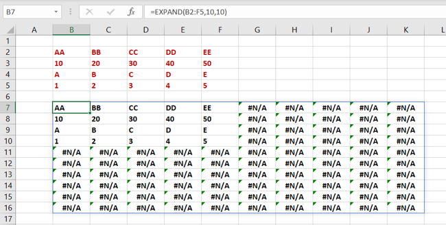 EXPAND Excel Dizi İşlevleri