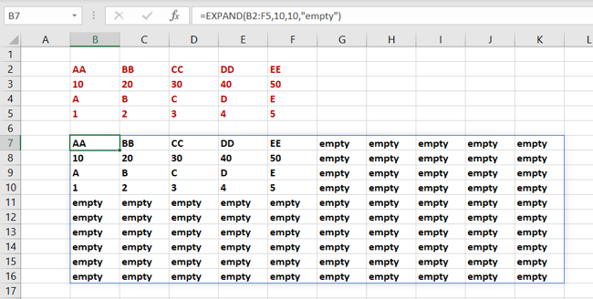 GENİŞLETME pedi Excel Dizi İşlevleri