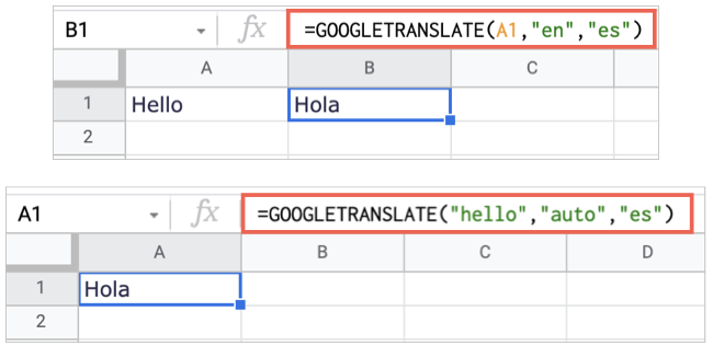 GOOGLE TRANSLATE Google E-Tablolar İşlevleri Excel Değil