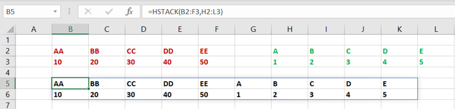 HSTACK Excel Dizi İşlevleri