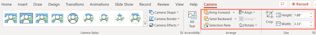 Kamera düzenleme boyutu Powerpoint Cameo