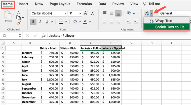 Mac Excel'e Sığdırmak İçin Küçült Metni Küçült Hücreye Sığdır