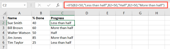 Metin Değeri Excel IFS işlevi