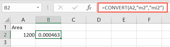 Metrekare Mil Excel Dönüştürme İşlevi