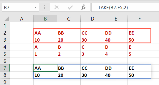 Satırları AL Excel Dizi İşlevleri