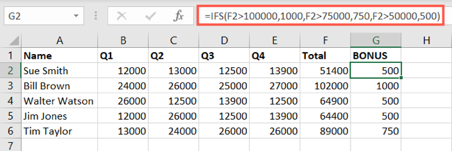 Sayı Excel IFS işlevi