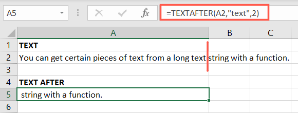 TEXTAFTER örneği Excel Bölünmüş Metni Ayıkla