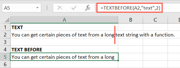 TEXTBEFORE örneği Excel Bölünmüş Metni Ayıkla