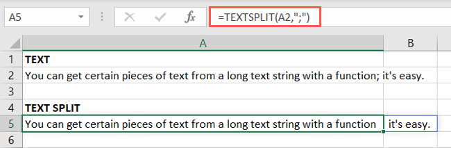 TEXTSPLIT Noktalı Virgül Sütun Excel Bölünmüş Metni Ayıkla