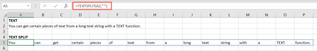TEXTSPLIT basic Excel Bölünmüş Metni Ayıkla