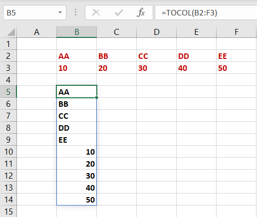 TOCOL Excel Dizi İşlevleri