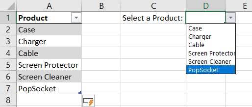 Tablo öğesi Excel Düzenleme açılır listesi eklendi