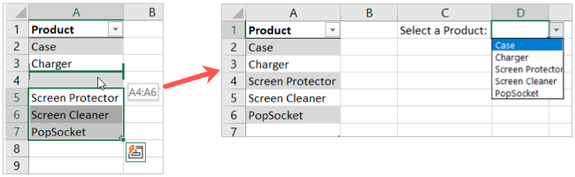 Tablo öğesini kaldır Excel Düzenle açılır listesi
