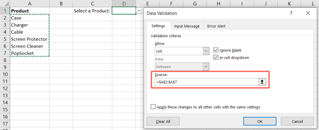 Veri Doğrulama Güncelleme Hücreleri Excel Düzenleme açılır listesi