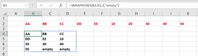 WRAP SATIRLAR Excel Dizi İşlevleri