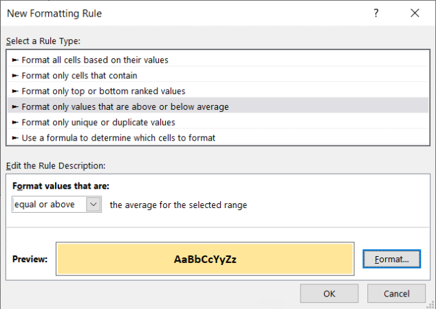 Yeni Kural Önizlemesi Excel Vurgu Ortalaması