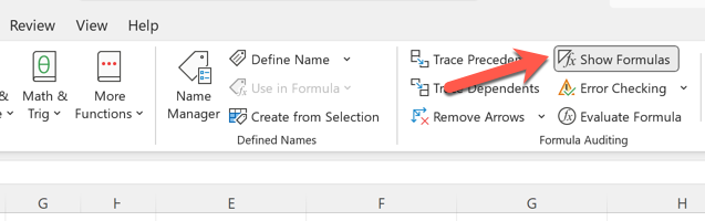 excel formülleri göster düğmesi