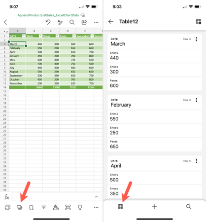 Aç Kapat Kartları Görünümü Excel Mobil Tablo Kartları Görünümü