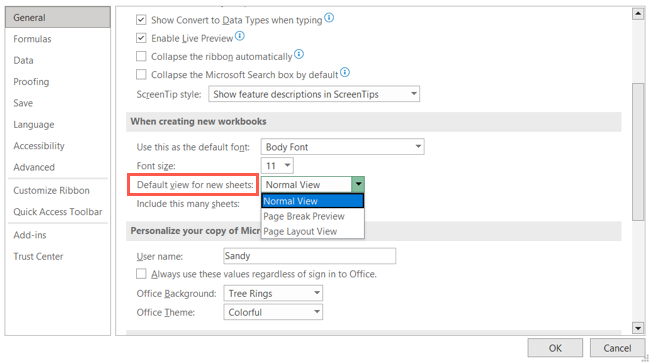 Excel'i Görüntüle Varsayılan Ayarları Değiştir